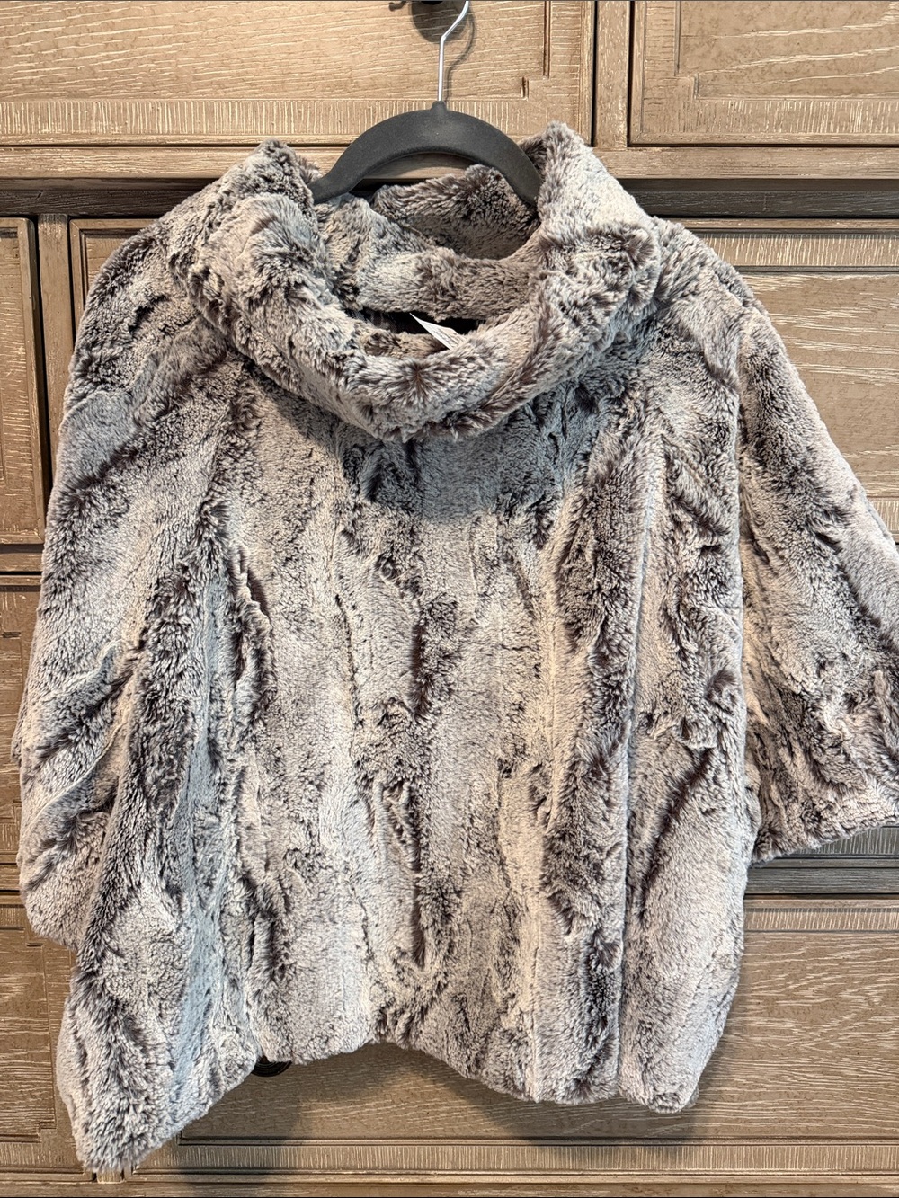 Plush Faux Fur Gray Cowl Neck Cape